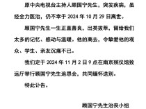 前央视主持人顾国宁因突发疾病去世，终年46岁