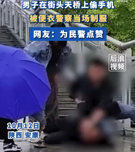 男子街头偷手机被便衣民警当场制服