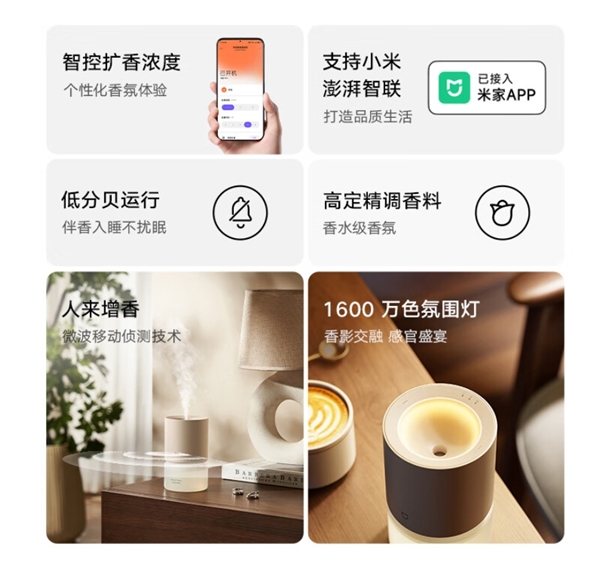 首次接入澎湃智联！小米推出米家智能香氛机套装：149元