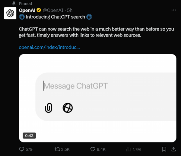 剑指谷歌！OpenAI宣布ChatGPT搜索功能正式上线